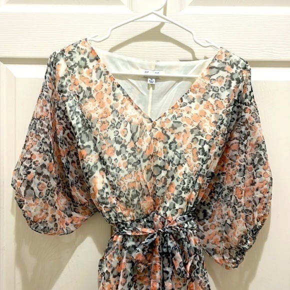 She & Sky V-Neck Coral and Gray Leopard Print Dress - Picture 3 of 8